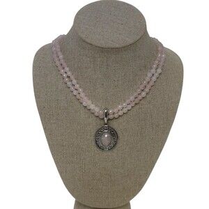 Jewel Source Double Strand Rose Quartz Beaded Necklace & 925 Removable Pendant